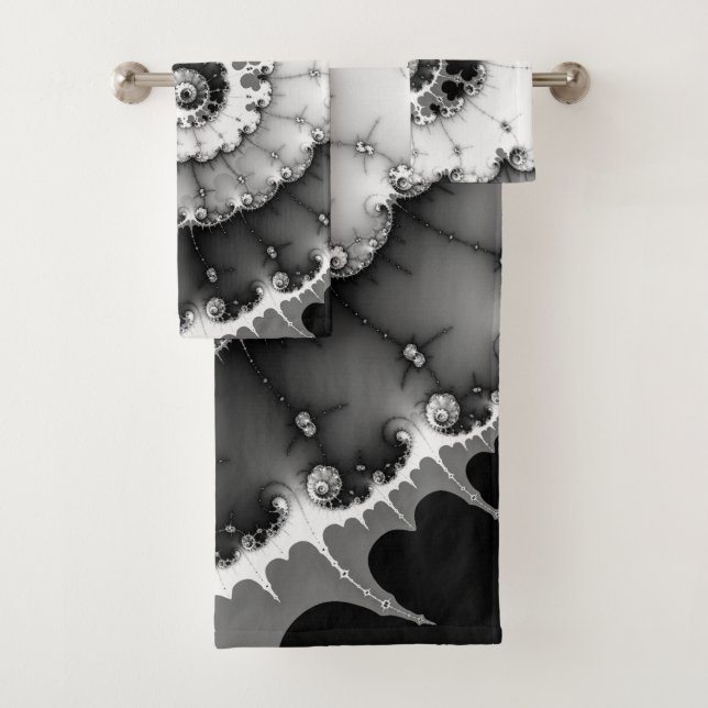 Schwarz-Weiß-Tiefenwirbel Badhandtuch Set (Insitu)