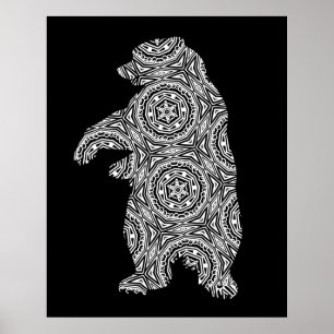 Schwarz-Weiß-Tier-Bär-Geometrie-Kunst zum Ausmalen Poster