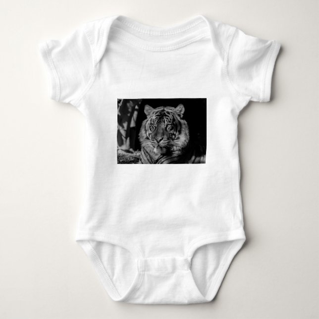 Schwarz-Weiß-Tiger Baby Strampler (Vorderseite)