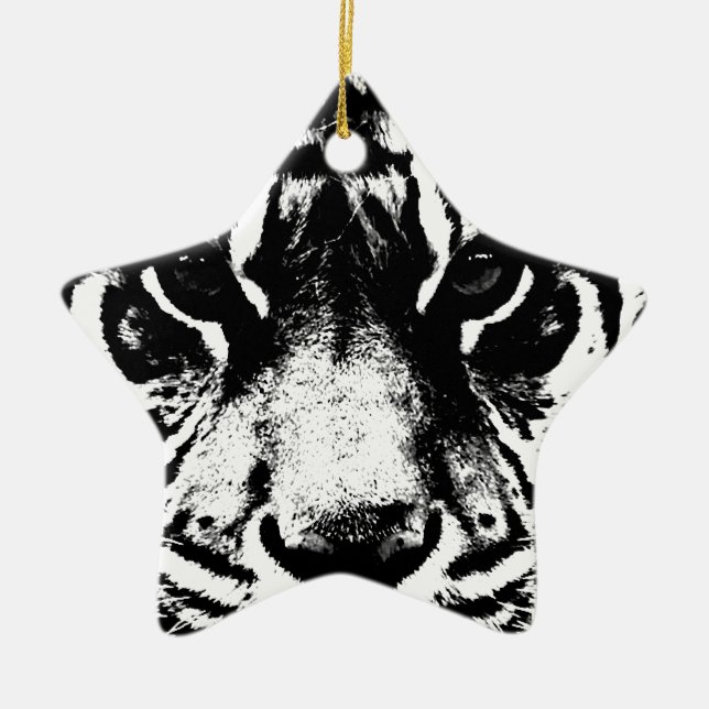 Schwarz-Weiß-Tiger Keramik Ornament (Vorne)