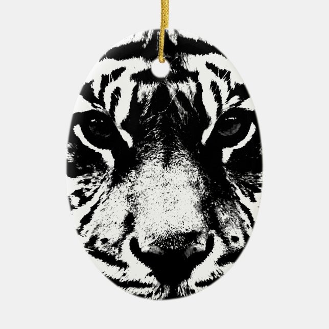 Schwarz-Weiß-Tiger Keramik Ornament (Vorne)