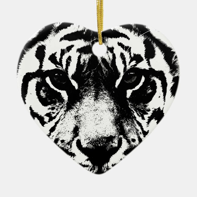 Schwarz-Weiß-Tiger Keramik Ornament (Vorne)