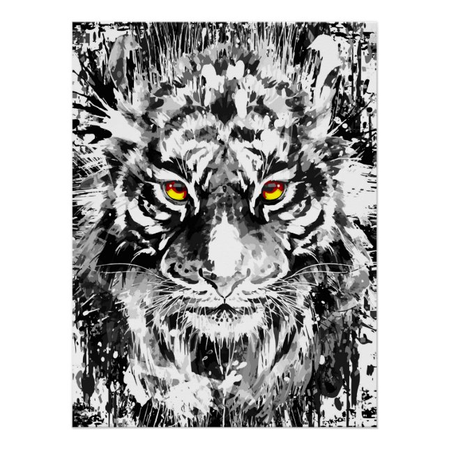 Schwarz-Weiß-Tiger-Poster - Tiger Zeichnend Poster (Vorderseite)