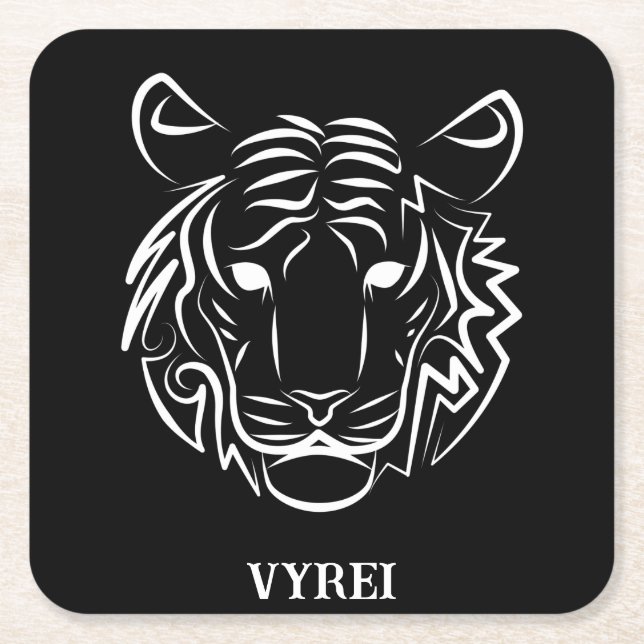 Schwarz-Weiß-Tiger Rechteckiger Pappuntersetzer (Vorderseite)