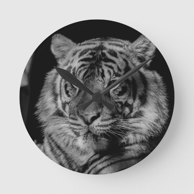 Schwarz-Weiß-Tiger Runde Wanduhr (Vorderseite)