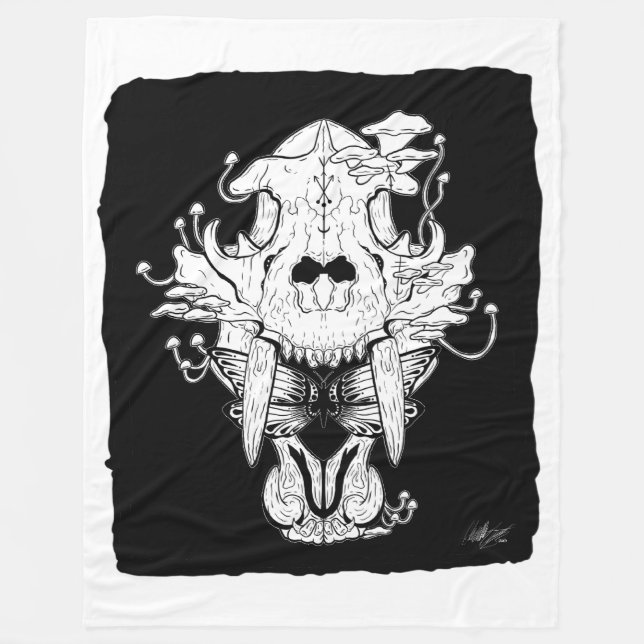 Schwarz-Weiß-Tiger-Schädel und Motte Fleece Blanke (Vorderseite)