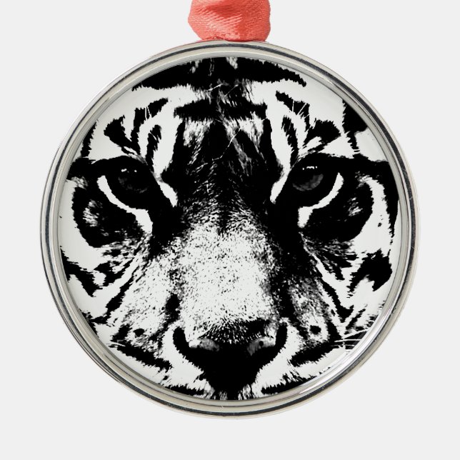 Schwarz-Weiß-Tiger Silbernes Ornament (Vorne)