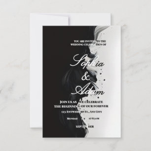 Schwarz-Weiß-Tinte-Kunst-Hochzeitseinladung RSVP Karte