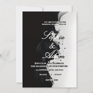 Schwarz-Weiß-Tinte-Kunst-Hochzeitseinladung Save The Date