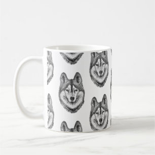 Schwarz-Weiß-Tinte und Aquarell-Sibirischer Husky Kaffeetasse