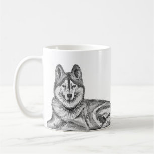 Schwarz-Weiß-Tinte und Aquarell Sibirischer Husky Kaffeetasse