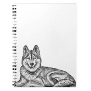 Schwarz-Weiß-Tinte-und-Aquarell-Sibirischer Husky Notizblock