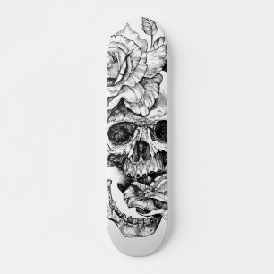 Schwarz-Weiß-Tinte Zeichnend Schädeldecke Skate Skateboard