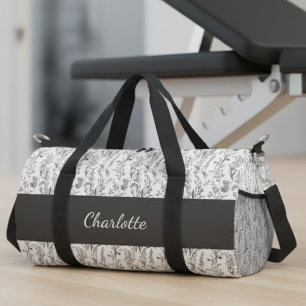Schwarz-weiß-Toile-Blumenmuster mit individuellem Duffle Bag