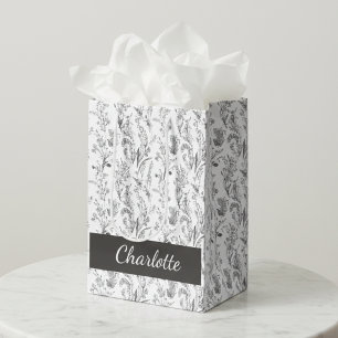 Schwarz-weiß-Toile-Blumenmuster mit individuellem Mittlere Geschenktüte