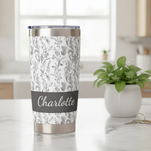Schwarz Weiß Toile Blumenmuster mit individuellem Thermobecher