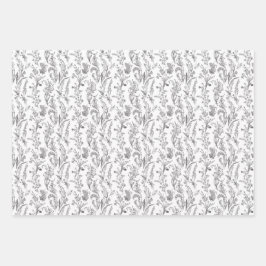 Schwarz-weiß-Toile-Floral-Elegant Geschenkpapier Set