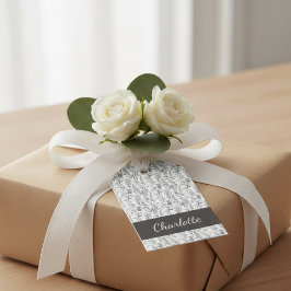 Schwarz-weiß Toile Floral personalisierter Name Mo Geschenkanhänger