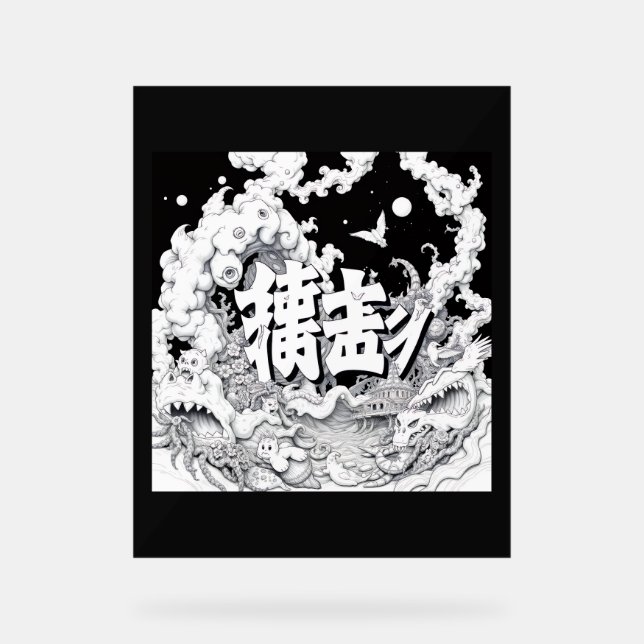 Schwarz-Weiß-Tokio Acrylschild (Vorderseite)