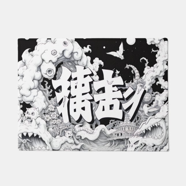 Schwarz-Weiß-Tokio Fußmatte (Vorderseite)