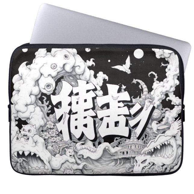 Schwarz-Weiß-Tokio Laptopschutzhülle (Vorderseite)