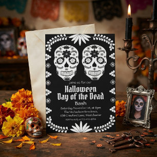 Schwarz-Weiß-Totenkopf Halloween Tag der Toten Einladung