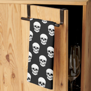 Schwarz-Weiß-Totenkopf-Muster Minimal Halloween Geschirrtuch