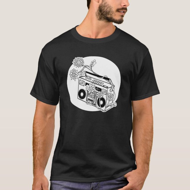 Schwarz-Weiß-Transvaal Daisy Boombox T-Shirt (Vorderseite)