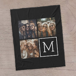 Schwarz-Weiß-Trendfoto-Collage mit Monogramm Fleecedecke