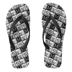 Schwarz-Weiß-Trendfoto-Collage mit Monogramm Flip Flops