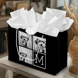 Schwarz-Weiß-Trendfoto-Collage mit Monogramm Große Geschenktüte
