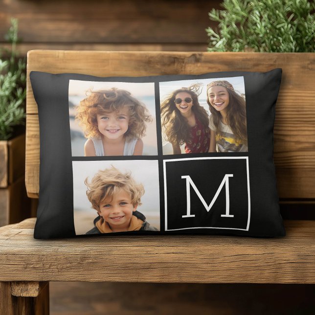 Schwarz-Weiß-Trendfoto-Collage mit Monogramm Zierkissen (Custom Photo Pillow)