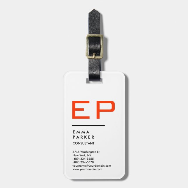 Schwarz-weiß Trendy Monogram Gepäckanhänger (Vorderseite vertikal)