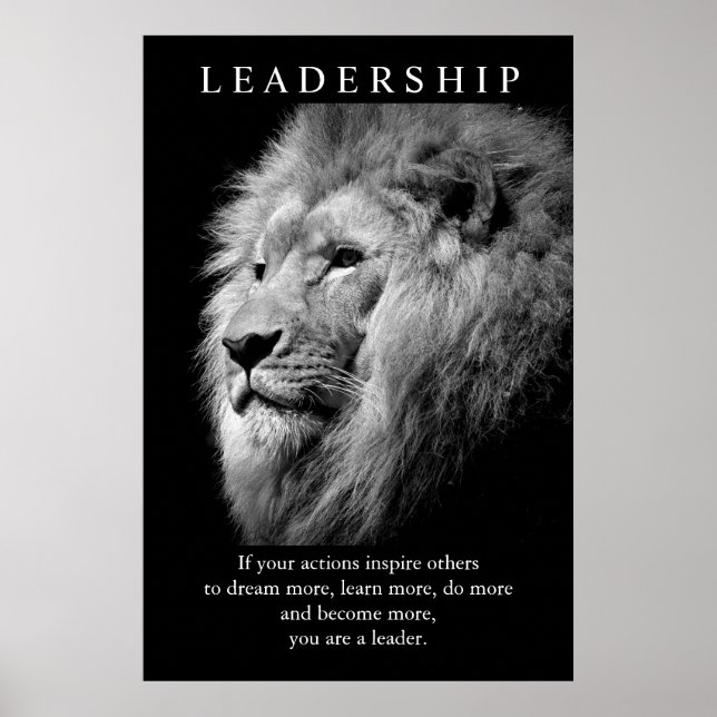 Schwarz-weiß Trendy Motivierend Leadership Lion Poster (Vorne)