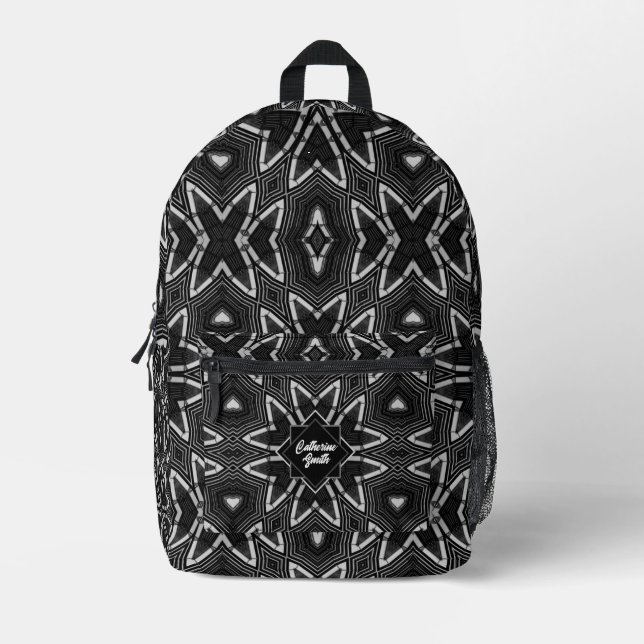 Schwarz-Weiß-Tribal-Blume Bedruckter Rucksack (Vorderseite)