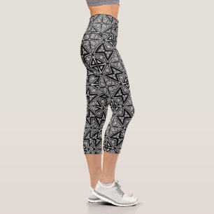 Schwarz+Weiß Tribal Geometrie Capri Leggings