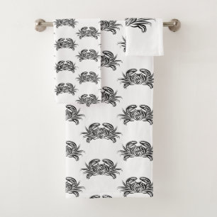 Schwarz-Weiß-Tribal-Krabbe Badhandtuch Set