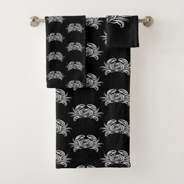 Schwarz-Weiß-Tribal-Krabbe Badhandtuch Set (Insitu)