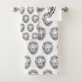 Schwarz-Weiß-Tribal-Lion Badhandtuch Set