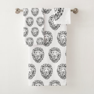 Schwarz-Weiß-Tribal-Lion Badhandtuch Set