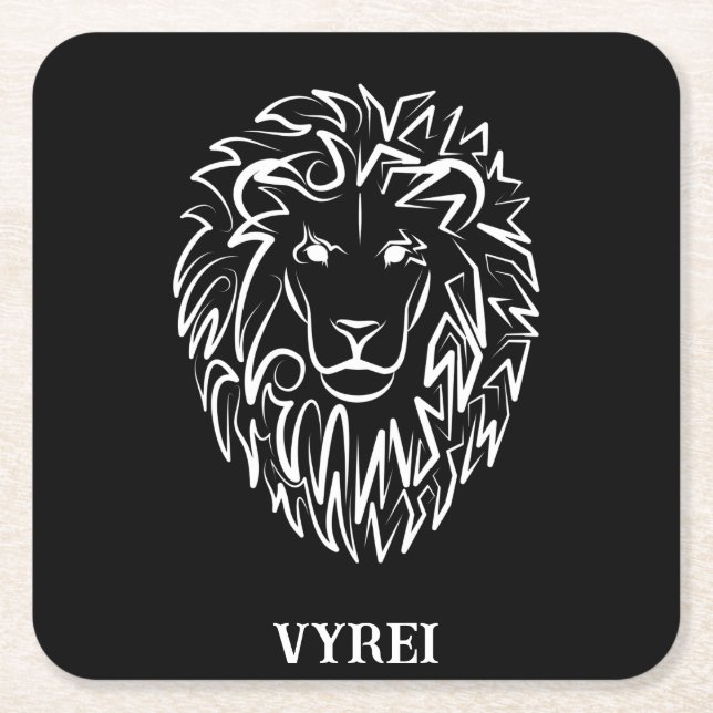 Schwarz-Weiß-Tribal-Lion Rechteckiger Pappuntersetzer (Vorderseite)