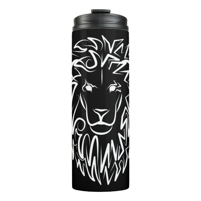 Schwarz-Weiß-Tribal-Lion Thermosbecher (Vorderseite)