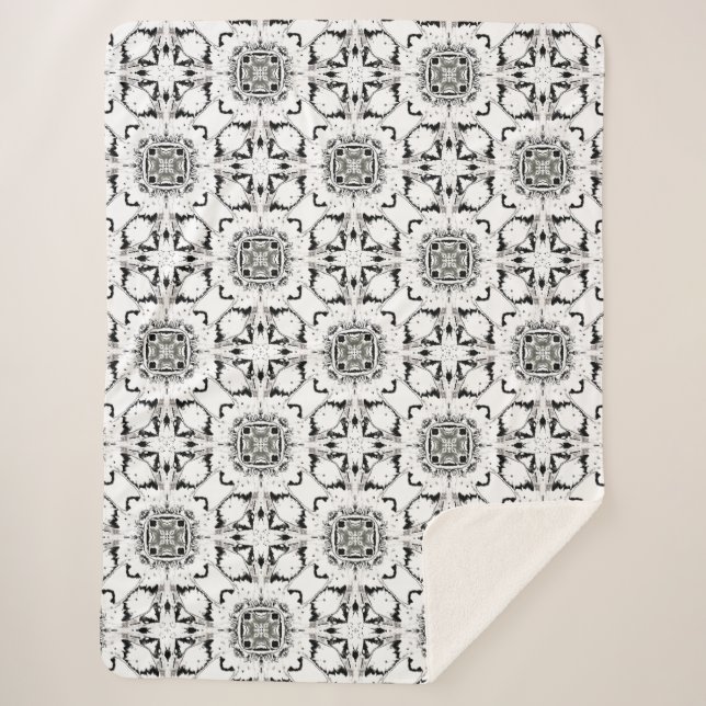 Schwarz-Weiß-Tribal Modernes Muster Sherpadecke (Vorderseite)
