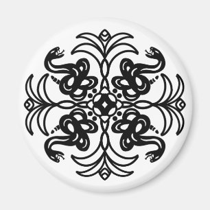 Schwarz-Weiß-Tribal-Rattlesnake Mandala Magnet