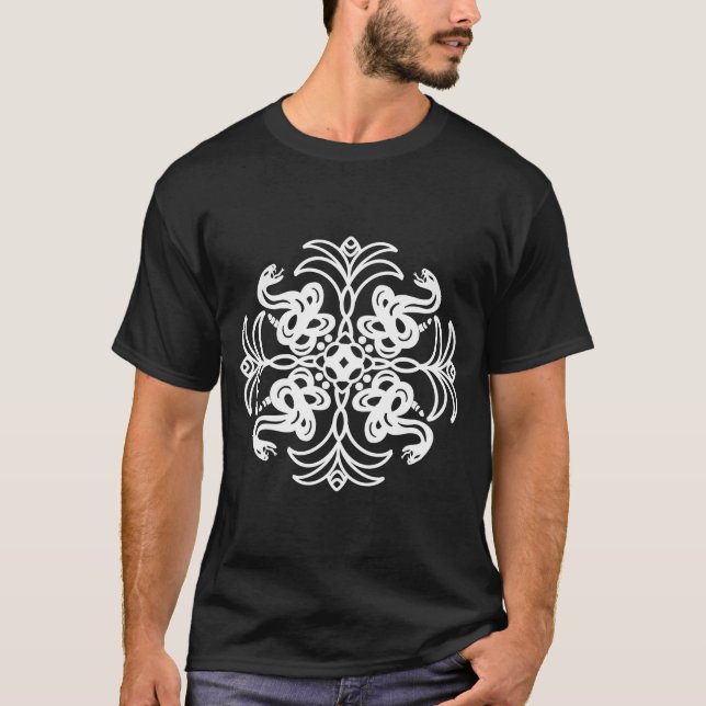 Schwarz-Weiß-Tribal-Rattlesnake Mandala T-Shirt (Vorderseite)