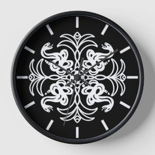 Schwarz-Weiß-Tribal-Rattlesnake Mandala Uhr