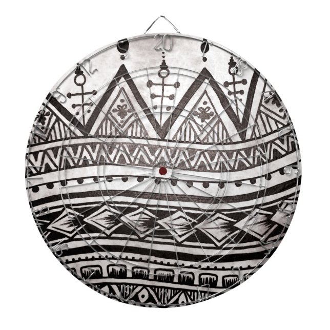 Schwarz-Weiß-Tribal Tätogeometrisches Muster Dartscheibe (vorne)