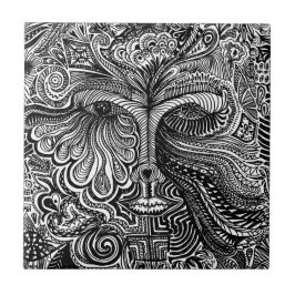 Schwarz-Weiß-Trippy-Line-Portrait Fliese