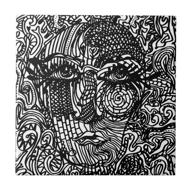 Schwarz-Weiß-Trippy-Line-Portrait Fliese (Vorderseite)