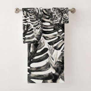 Schwarz-Weiß-Tropenpalme Blätter Insel Chic Badhandtuch Set